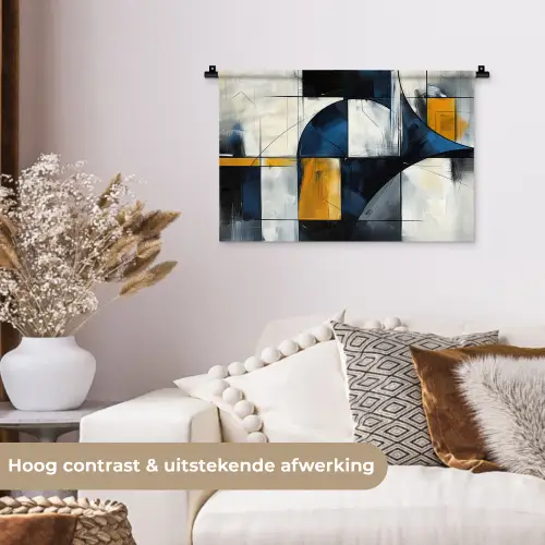 Abstract - Vormen - Goud - Blauw - Geometrisch Wandkleed katoen klein -sfeer1