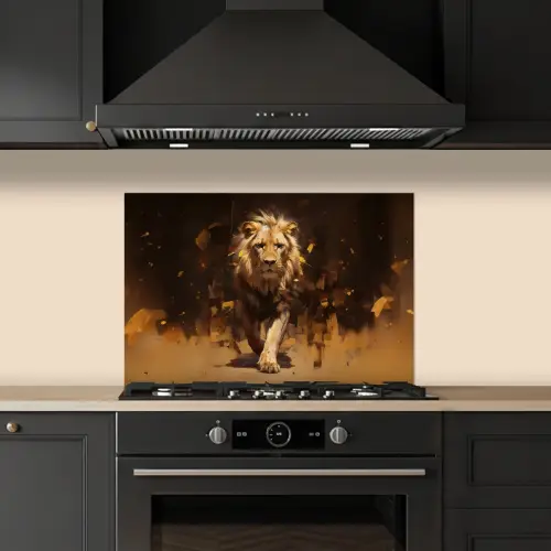 Leeuw - Geschilderd - Abstract - Goud keuken achterwand spatscherm klein -sfeer1