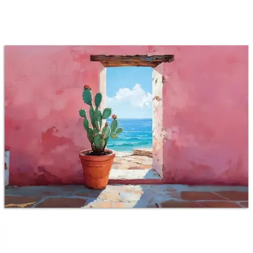 Zee - Roze - Cactus poster papier klein -3d
