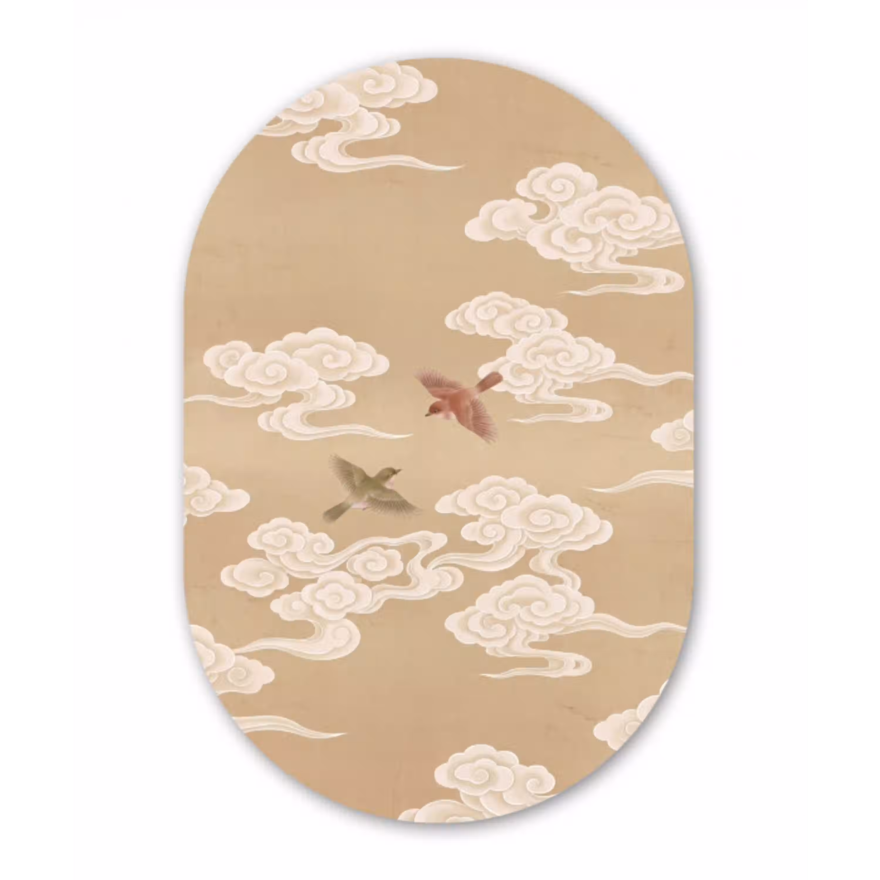 Vogels - Vliegen - Beige Wandcirkel Ovaal Forex klein -3d