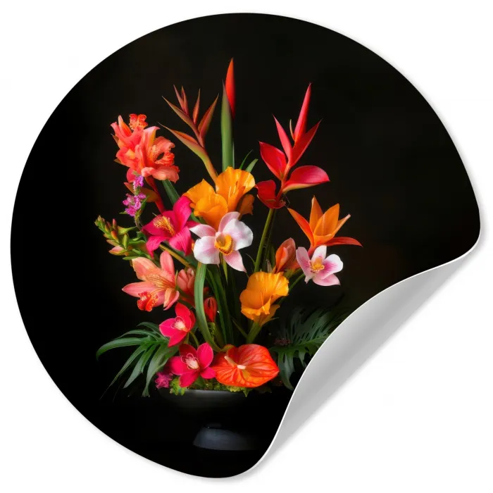 Boeket - Bloemen - Exotisch Wandcirkel behangsticker klein -3d