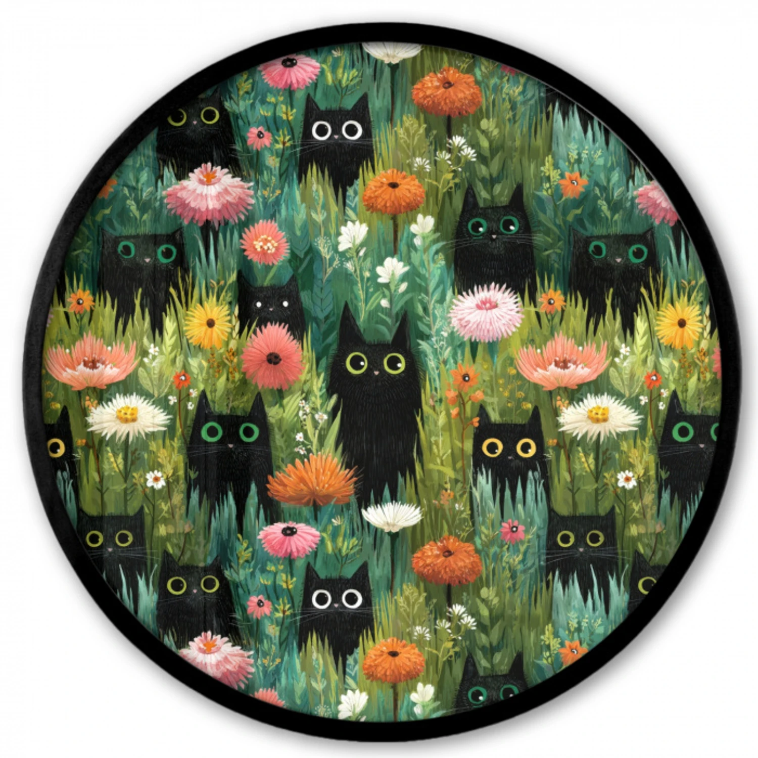 Katten - Bloemen - Kleurrijk Fotolijst rond zonder passe partout klein 856 -3d