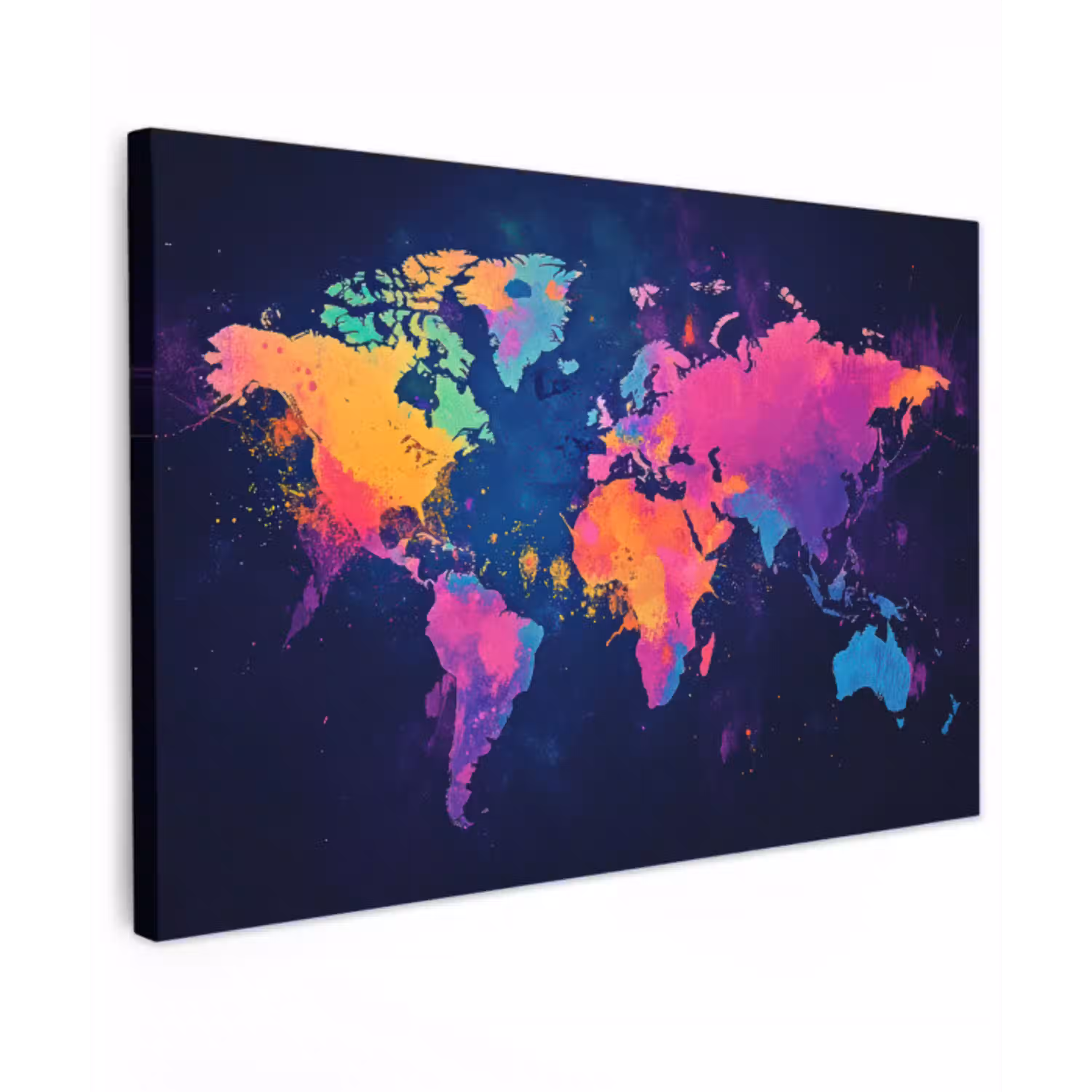 Wereldkaart - Kleurrijk - Graffiti canvas 2cm klein -z3d