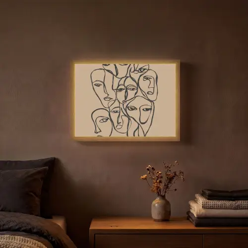 Gezichtenzee - Lijntekening - Abstract Light Box met batterij (Wandlamp) middel -sfeer4