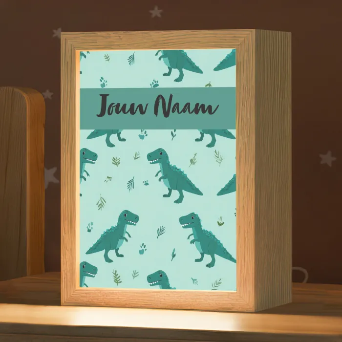 Dinosaurus - Blauw - Bladeren - Voetafdrukken Light Box met kabel (Kinderlampje) klein -zzz_3d_website