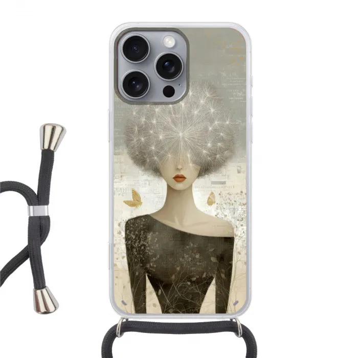 Pluis - Vrouw - Beige Hoesje iPhone 16 Pro Max met koord klein -3d