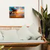 Palm - Zonsondergang - Horizon - Strand - Zee - Tropisch tuinposter los doek klein -sfeer7