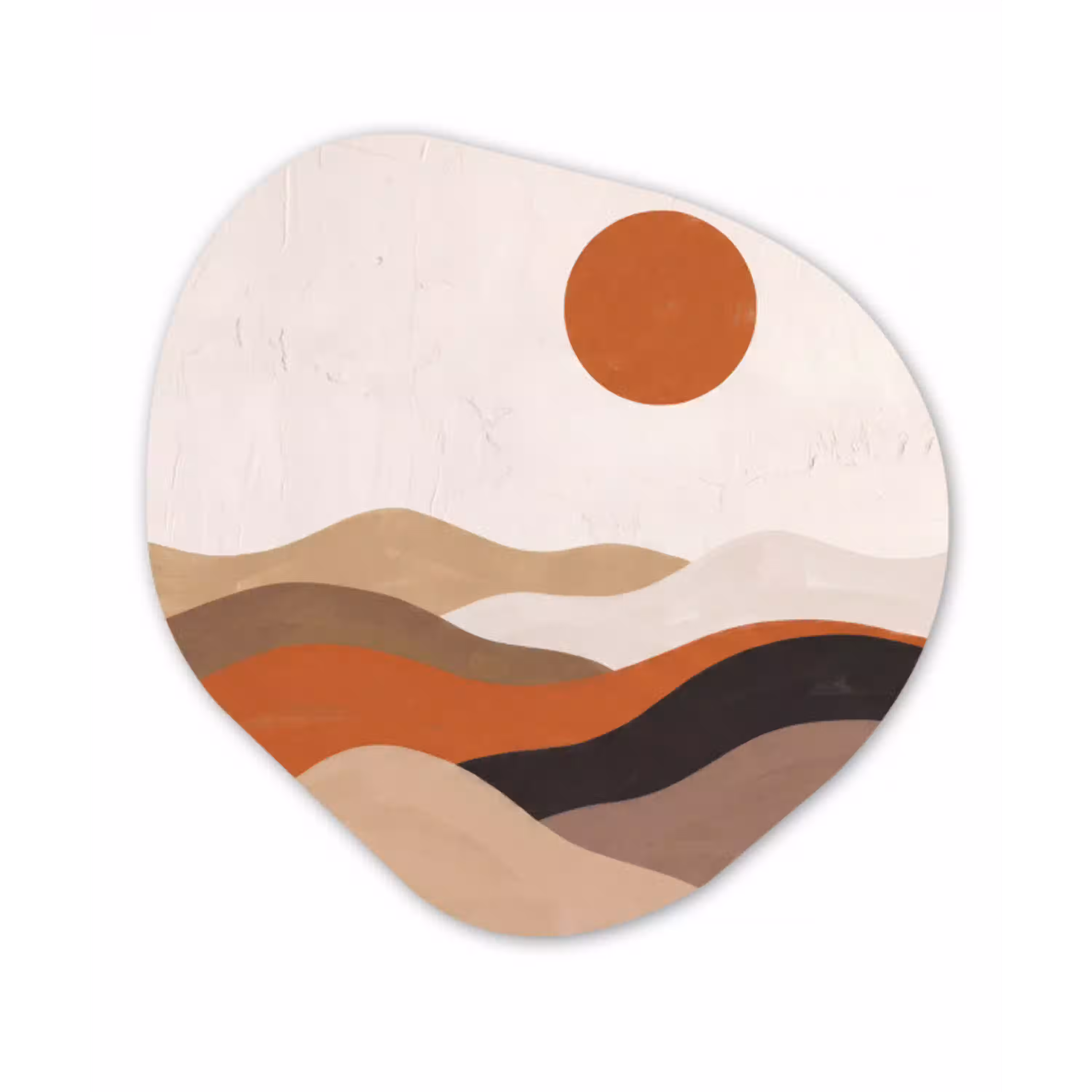 Landschap - Heuvels - Zon - Abstract - Oranje Wandcirkel Organisch Forex 3mm klein -3d