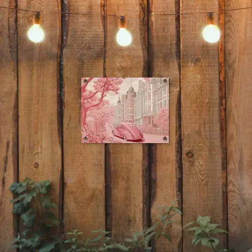 City - Car - Pink tuinposter los doek klein -sfeer1