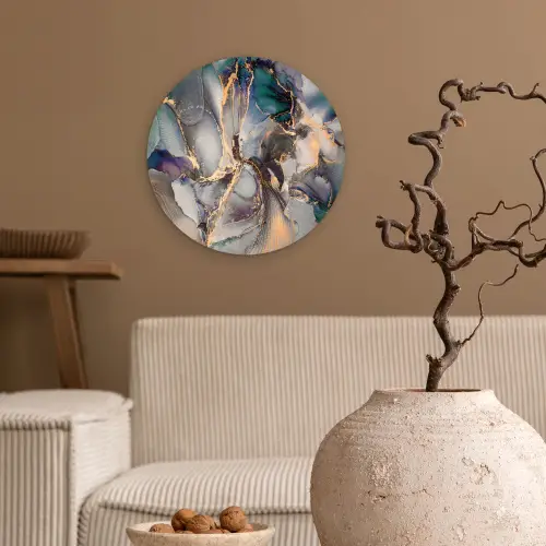 Goud - Blauw - Marmer Wandcirkel kunststof plaat 5mm dik klein -sfeer1