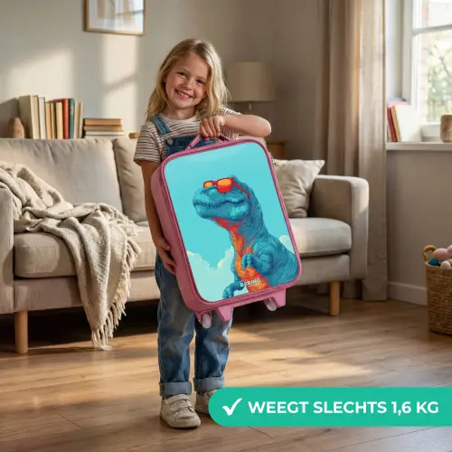 Dino met zonnebril Kinderkoffer - Roze klein -sfeer2_NL