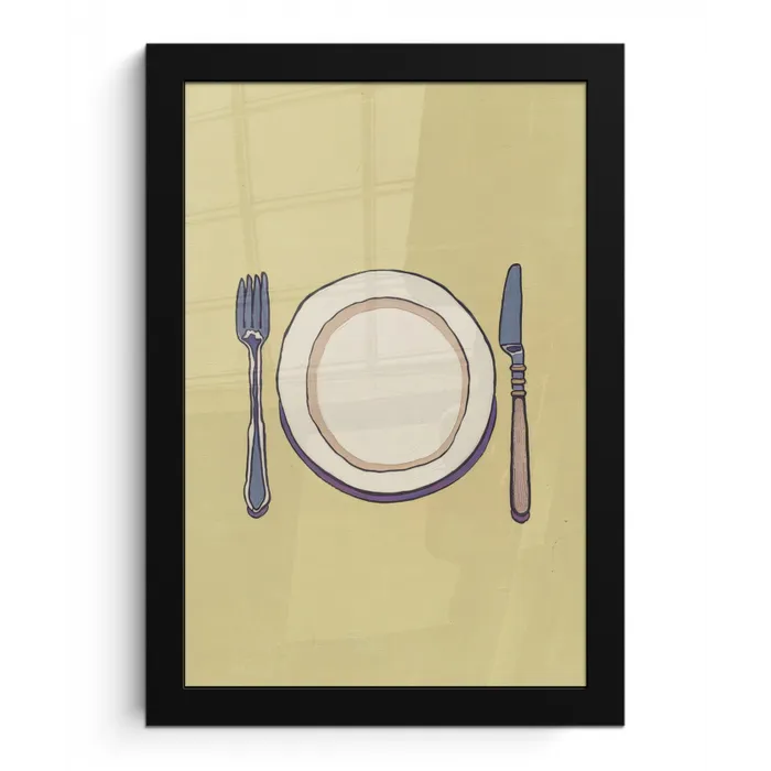 Illustratie - Bord - Bestek - Beige fotolijst zwart zonder passe partout klein -3d