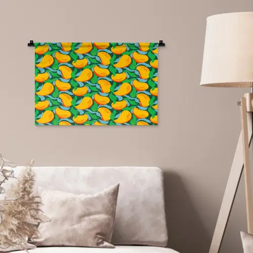Mango - Patroon - Fruit - Bladeren Wandkleed katoen klein 269 -sfeer4