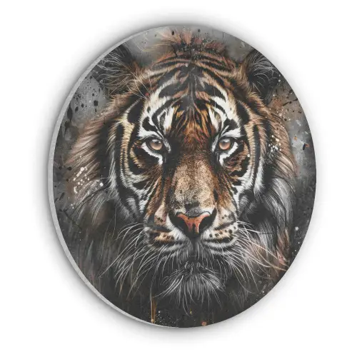 Tijger - Dieren - Portret - Luxe - Zwart Akoestische PET Vilt - Rond klein -3d