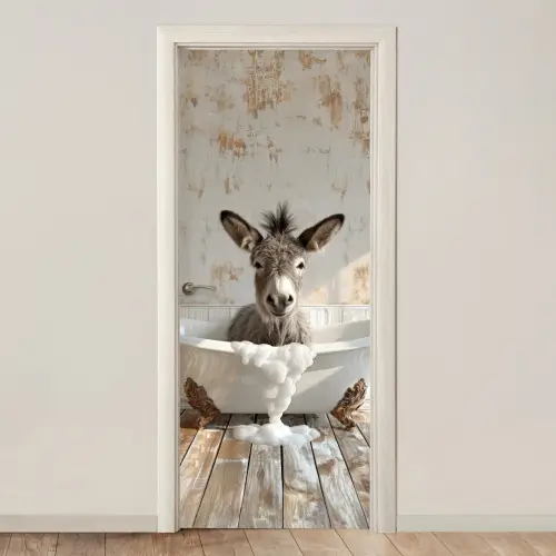 Ezel - Dier - Vintage - Badkuip deurposter klein -3d_beige