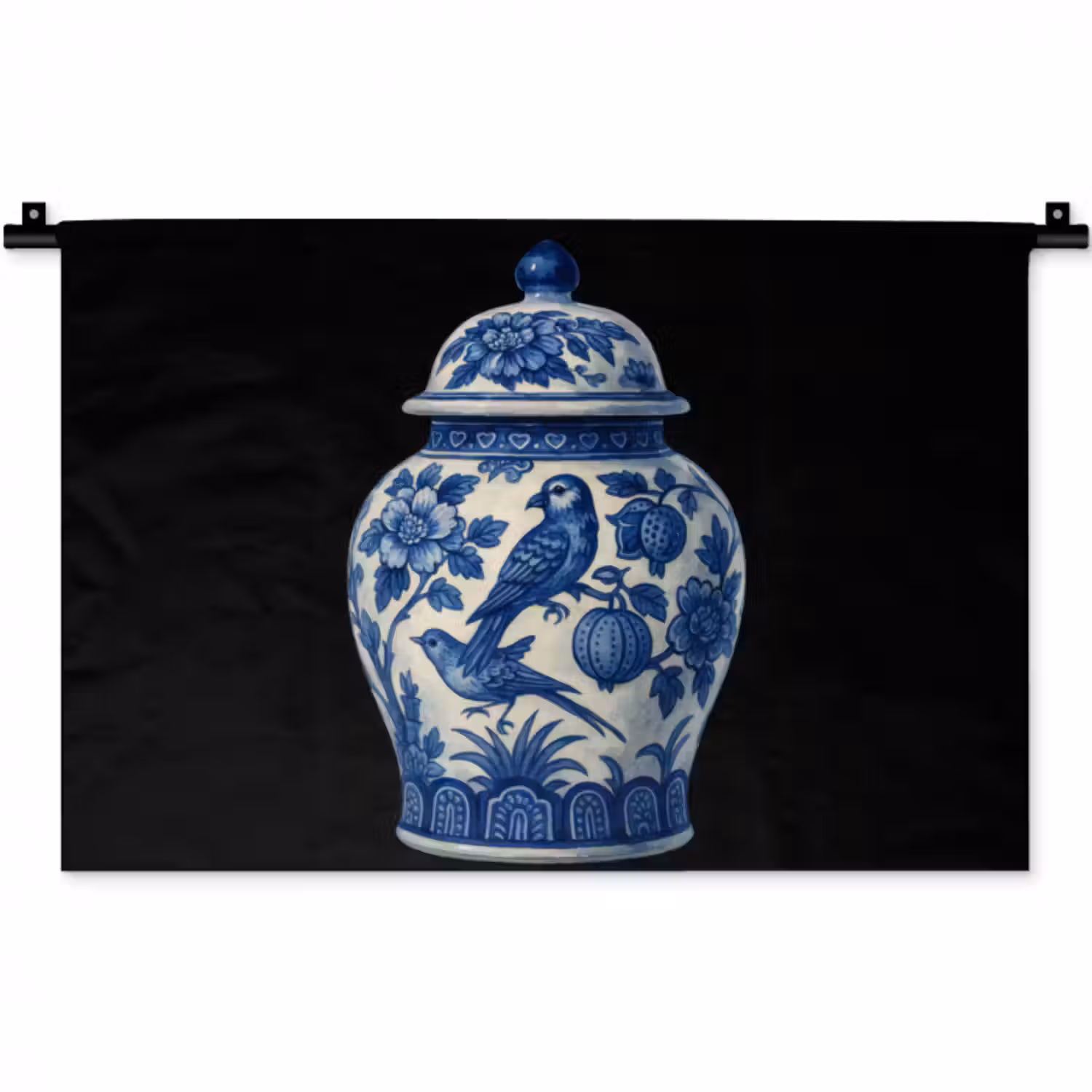 Wandteppich - Topf - Delfter Blau - Blumen