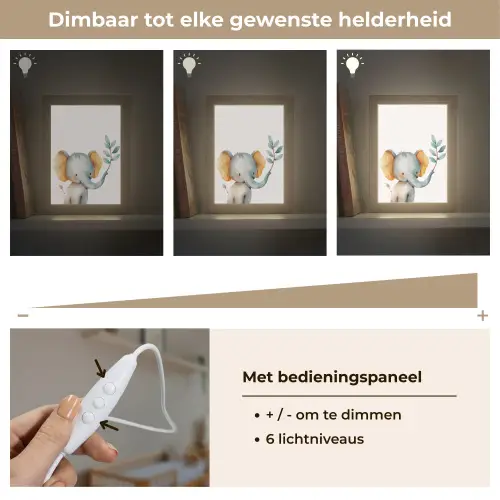 Olifant - Dier - Pastel kleuren Light Box met kabel klein -USP_dimbaarNL
