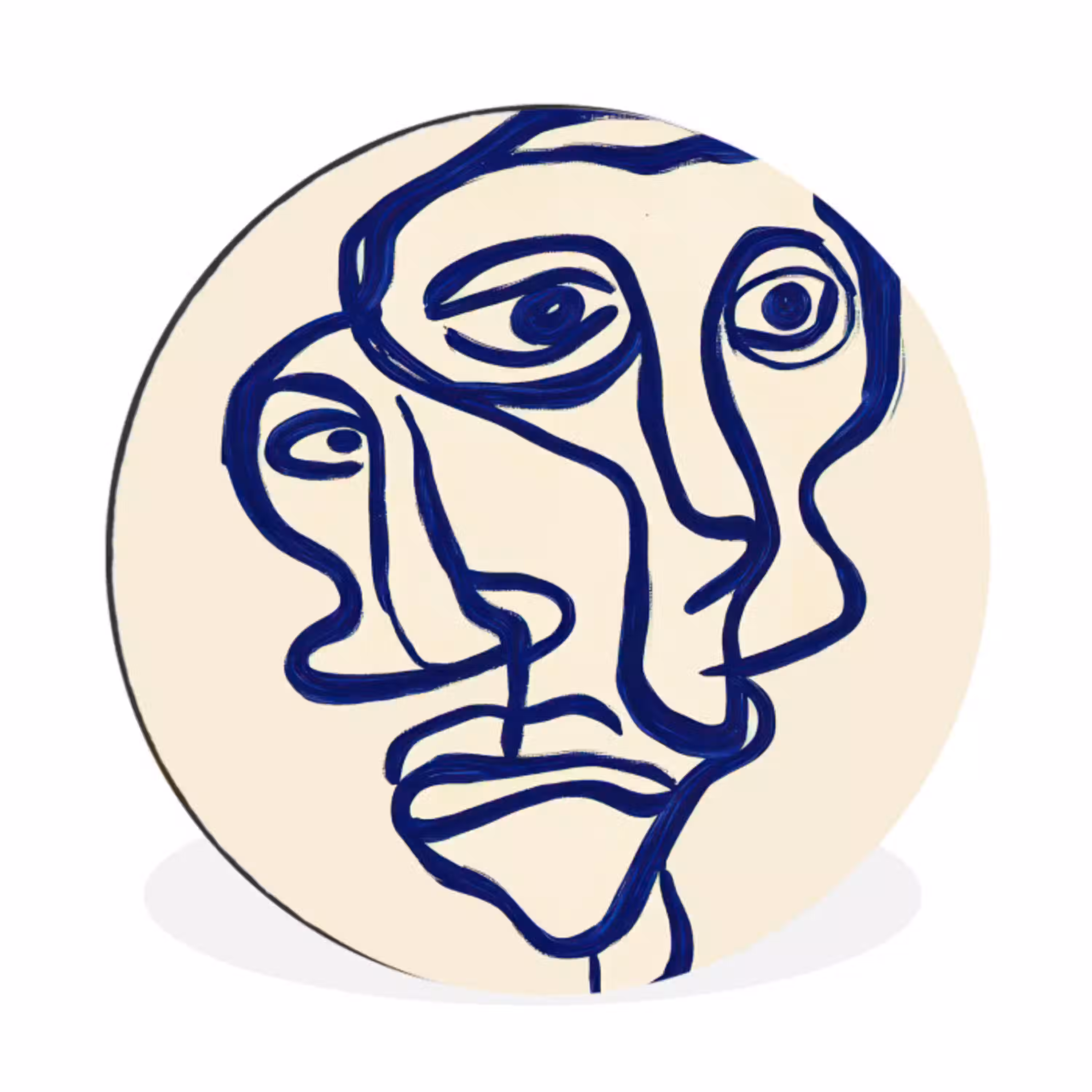 Lijntekening - Overlappende gezichten - Donkerblauw Wandcirkel aluminium klein -3d
