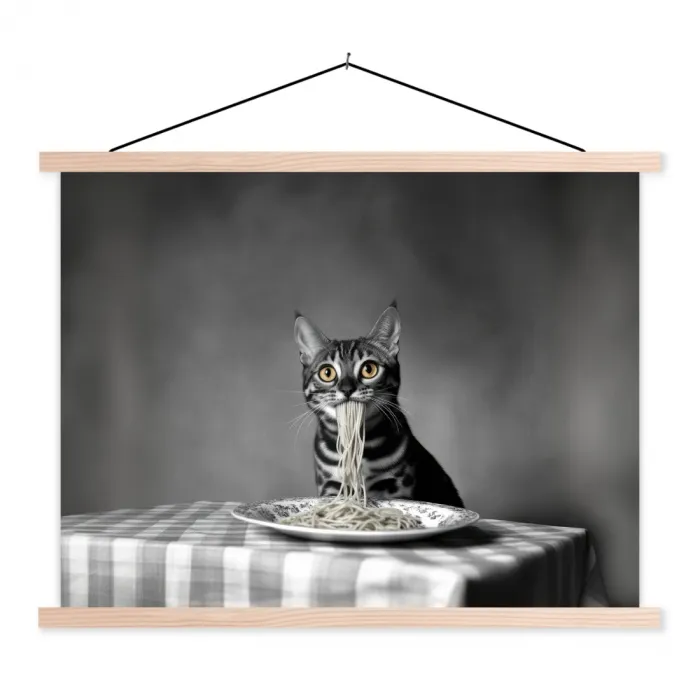 Bengaal - Kat - Tafelkleed - Zwart - Wit - Dier textielposter latten blank klein -3d