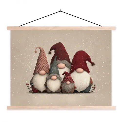 Kabouters - Kerst - Sneeuw - Puntmutsen textielposter latten blank klein -3d