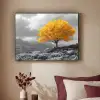 Boom - Geel - Natuur - Zwart wit Textielframe zwart klein -sfeer1