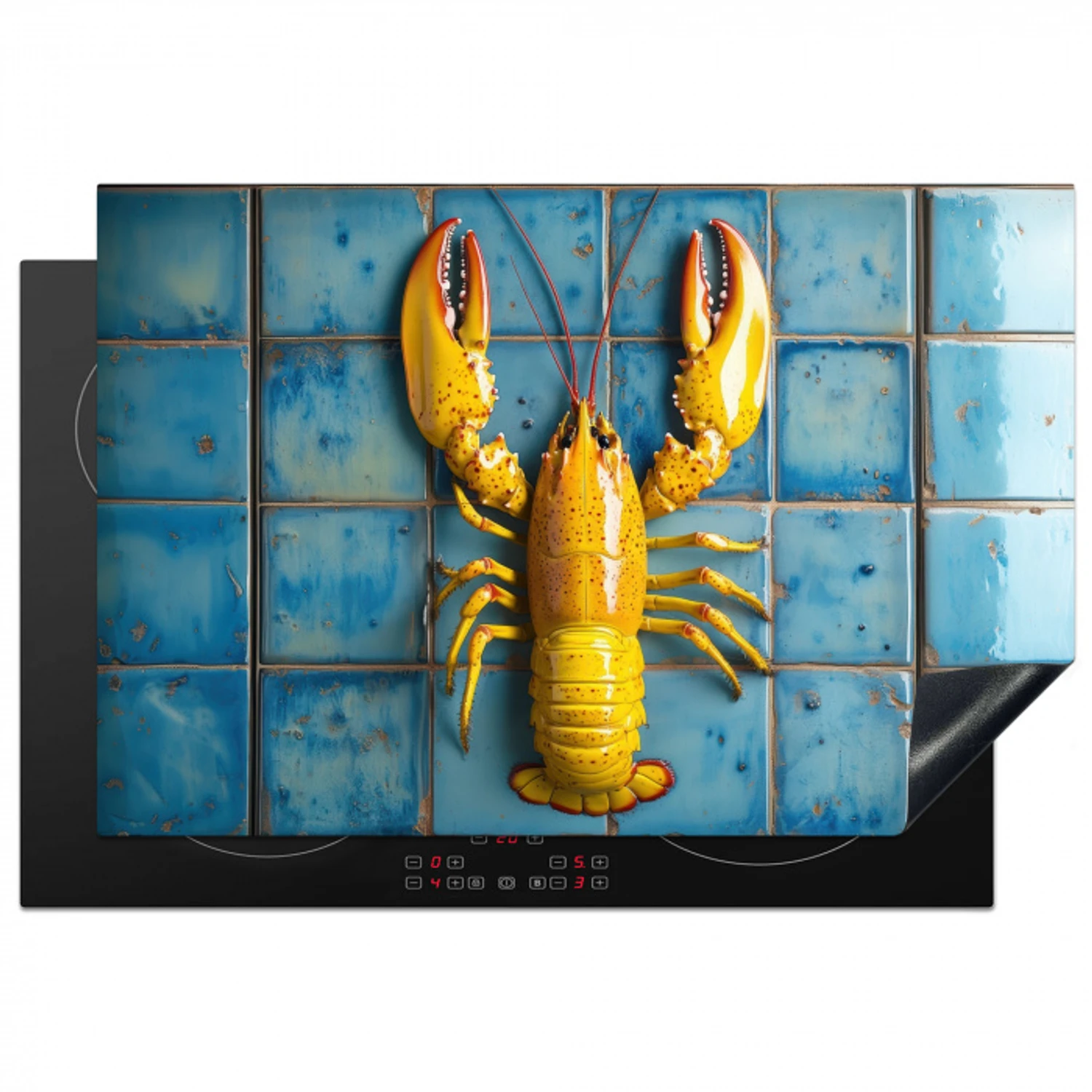 Kreeft - Geel - Blauw - Tegels Inductie beschermer vinyl 3mm klein -3d