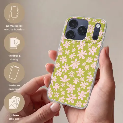 Bloemen - Roze - Getekend - Patroon Telefoonhoesje iPhone 17 Pro klein -sfeer3_NL