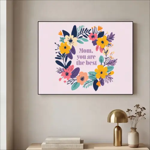 Bloemenkrans - Kleurrijk - Moeder Textielframe zwart klein -sfeer2