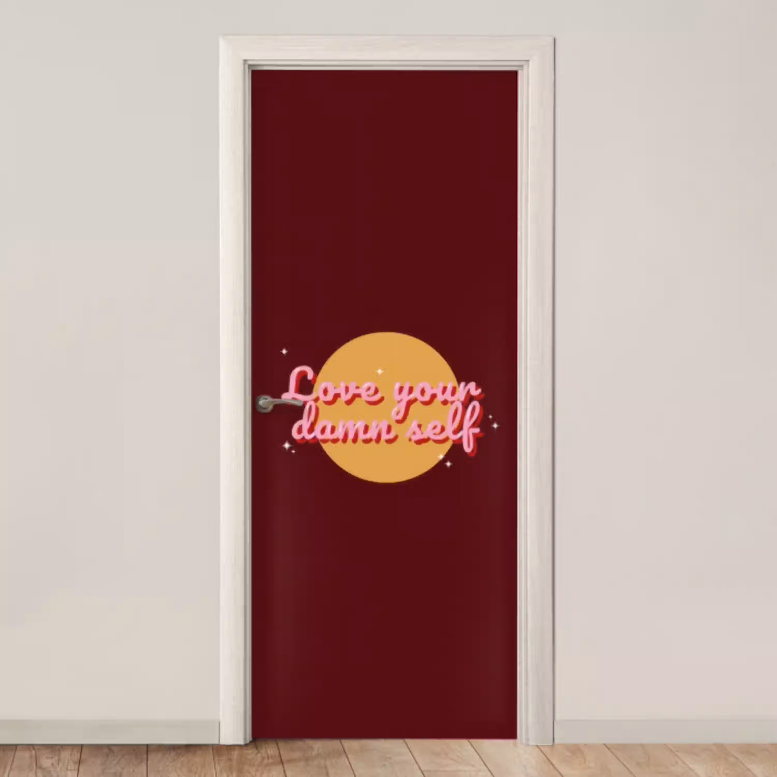 love your damn self - Cirkel - Glitter - Rood deurposter klein -3d_beige