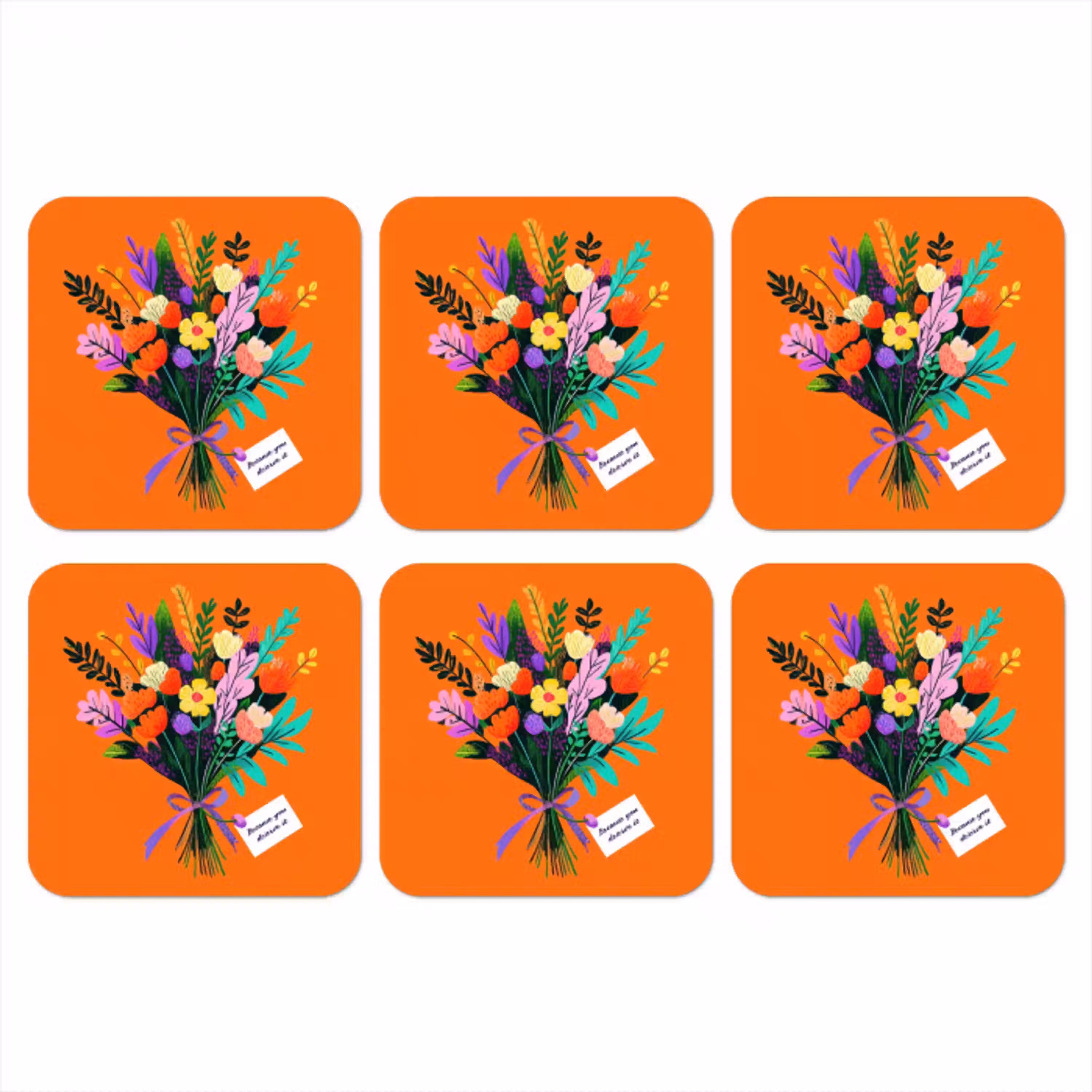 Kaartje - Boeket - Bloemen onderzetter kurk middel -3d