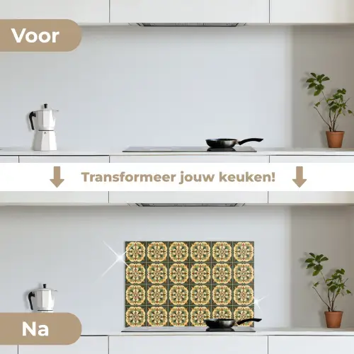 Ornament - Patroon - Groen keuken achterwand spatscherm klein 900 -voor_na_NL