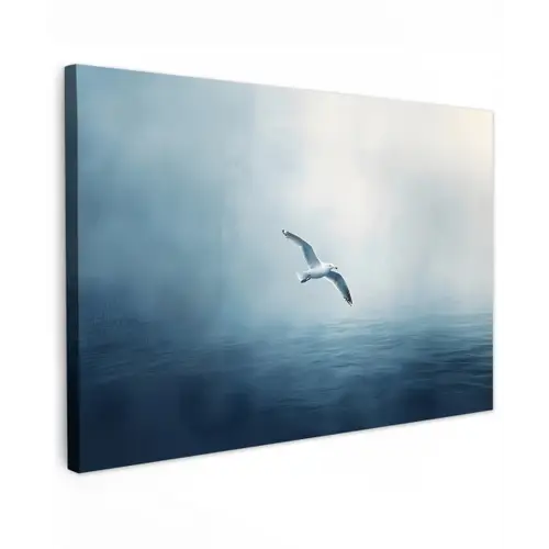 Meeuw - Wit - Zee - Mistig canvas 2cm klein -z3d