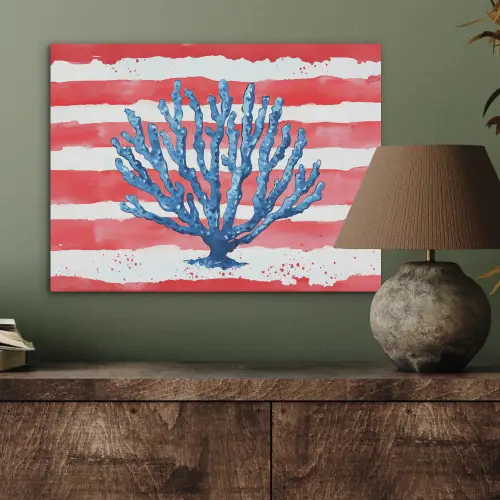 Koraal - Verfstructuur - Rood - Blauw PET vilt klein -sfeer2