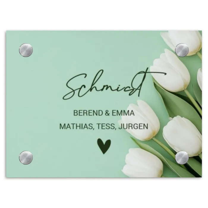 Witte tulpen - Sierlijk Naambord Rechthoek middel -3d