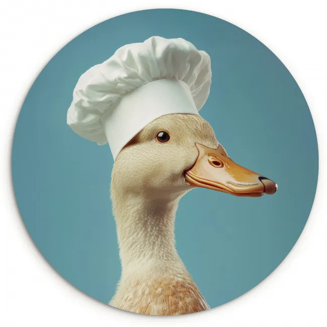 Eend - Koksmuts - Cute - Vogel KitchenYeah - Keuken - Wandcirkel Forex klein -3d