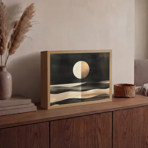 Maan - Cirkel - Goud Light Box met batterij (Wandlamp) middel -sfeer2