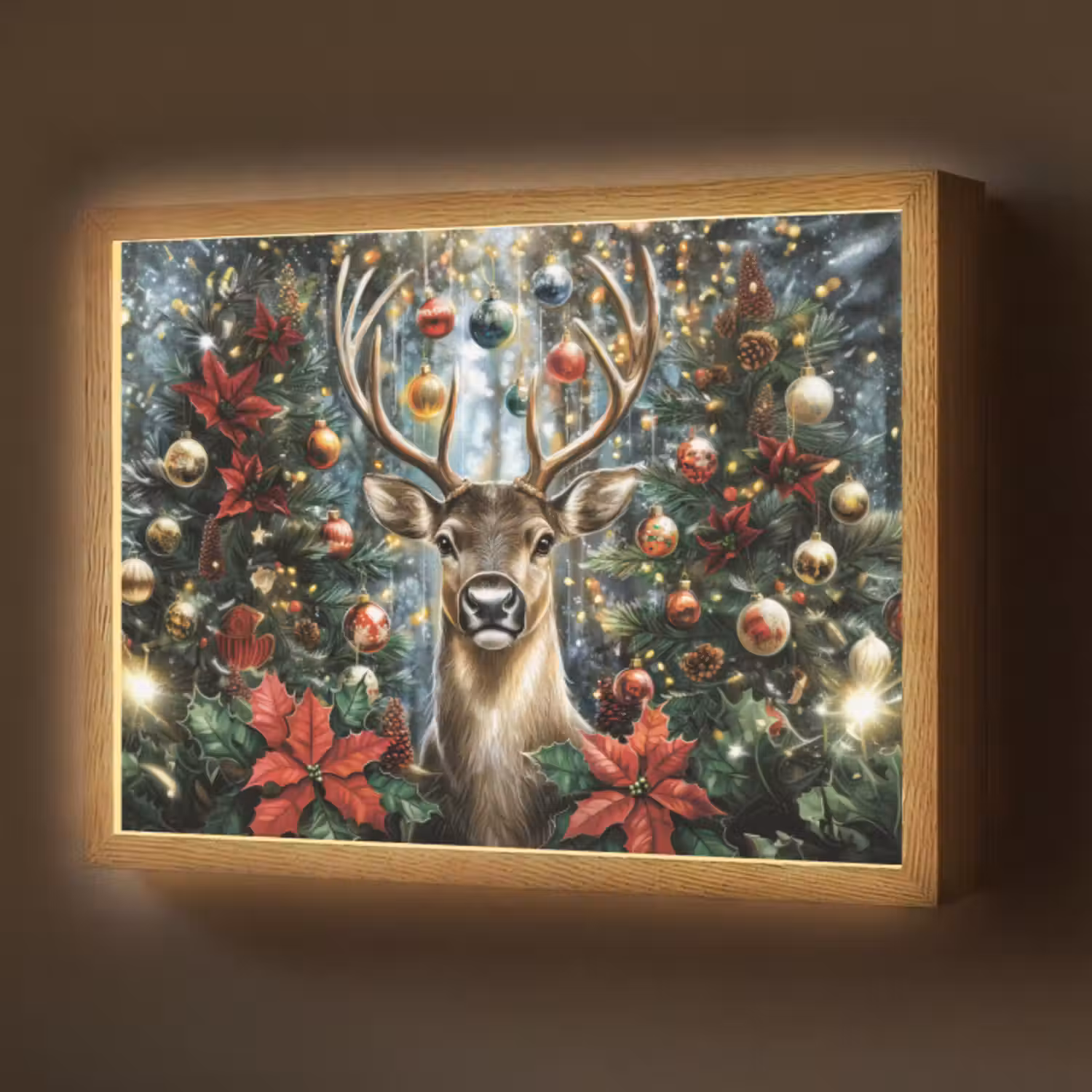 Lightbox - Wandlamp - Kerstfeest - Dennenbos - Rood