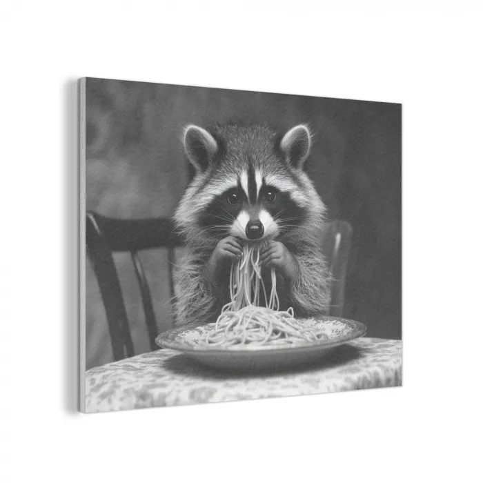 Wasbeer - Cute - Pasta - Tafelkleed - Zwart - Wit PET vilt klein -3d