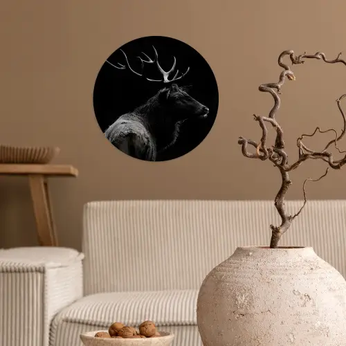 Hert - Zwart - Portret - Gewei - Dieren Wandcirkel behangsticker klein -sfeer1