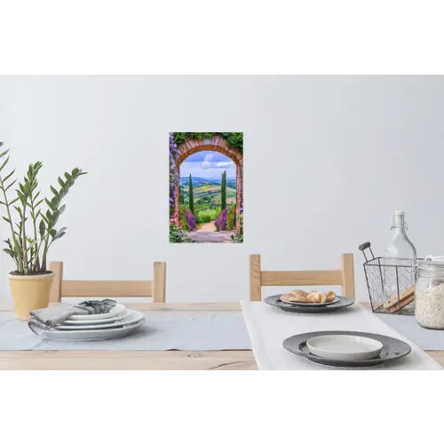 Doorkijk - Toscane - Landschap - Poort Muursticker klein -eettafel