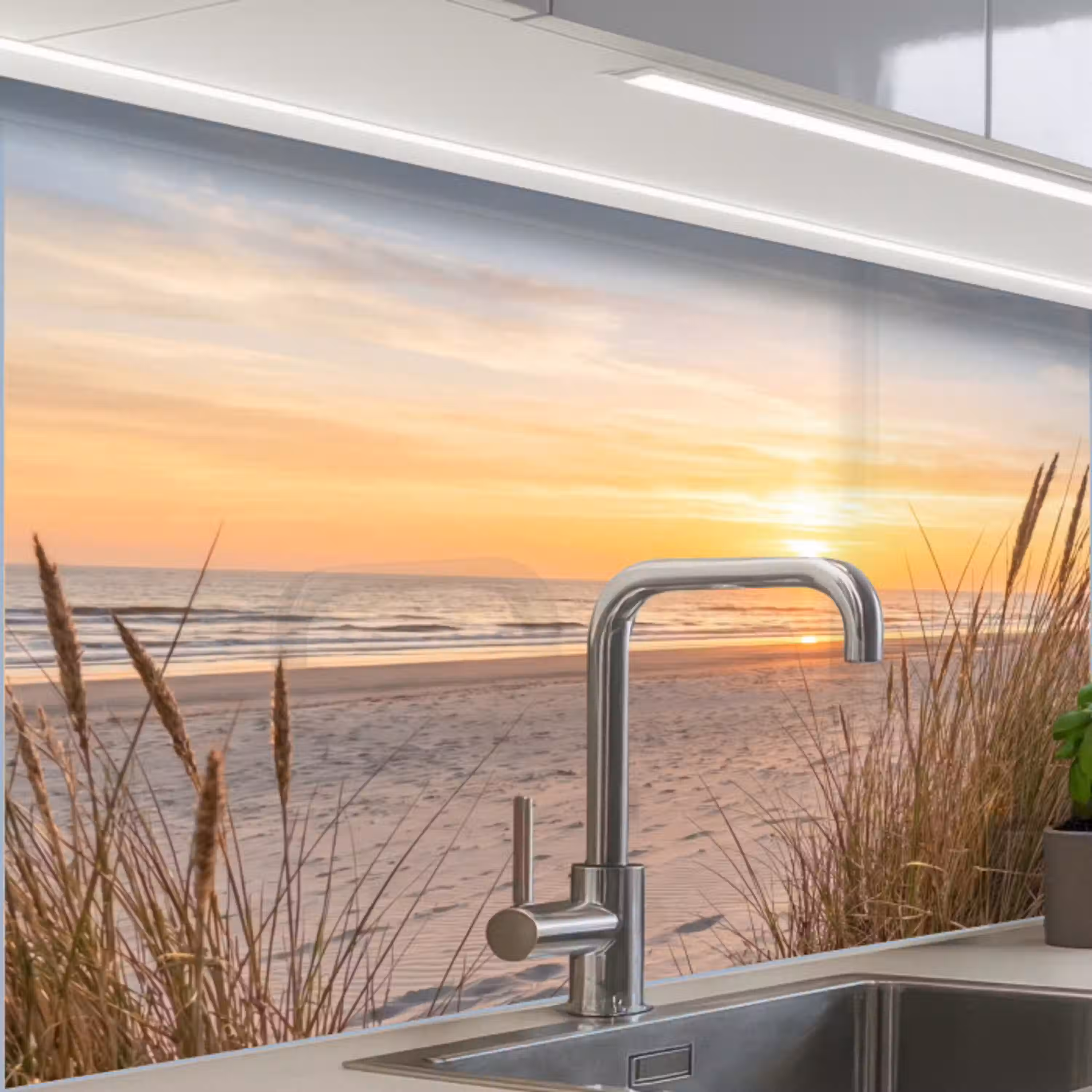 Zonsondergang - Duinen - Zee keuken achterwand 2 middel -zzzz3d_schuin