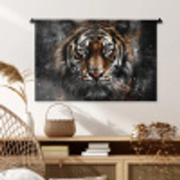 Tijger - Dieren - Portret - Luxe - Zwart Wandkleed katoen middel -sfeer5