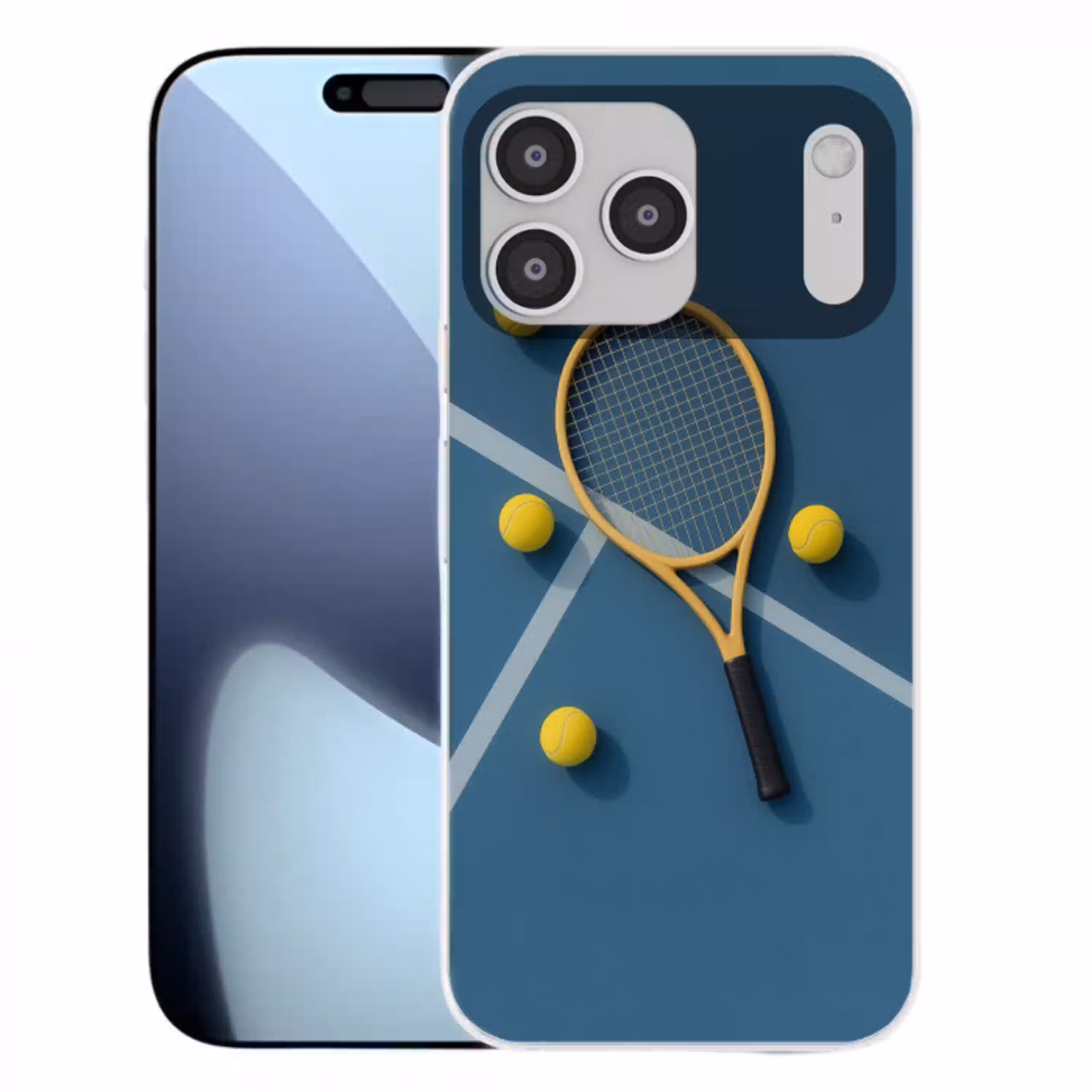 Tennisracket - Bal - Blauw - Veld Telefoonhoesje iPhone 17 Pro Max klein -3d