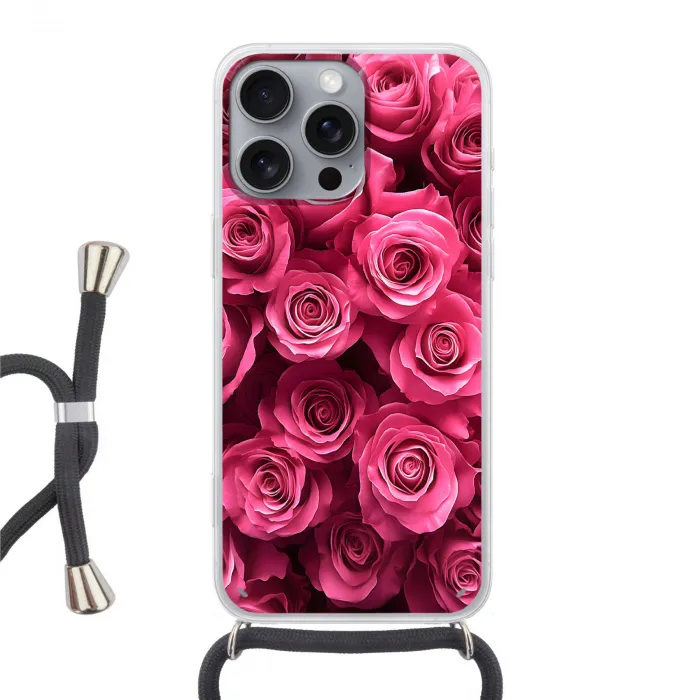 Rozen - Pink - Bloem Hoesje iPhone 16 Pro Max met koord klein -3d