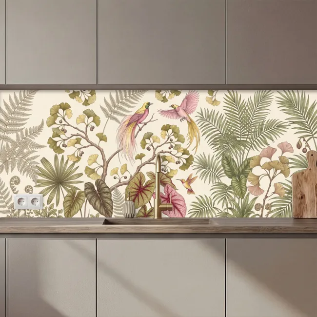 Keuken achterwand - Vogels - Tropisch - Botanisch - Roze