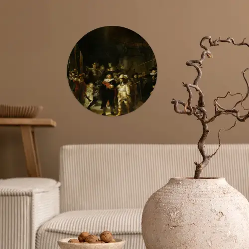 De Nachtwacht - Kunst - Oude meesters - Rembrandt Wandcirkel behangsticker klein -sfeer1