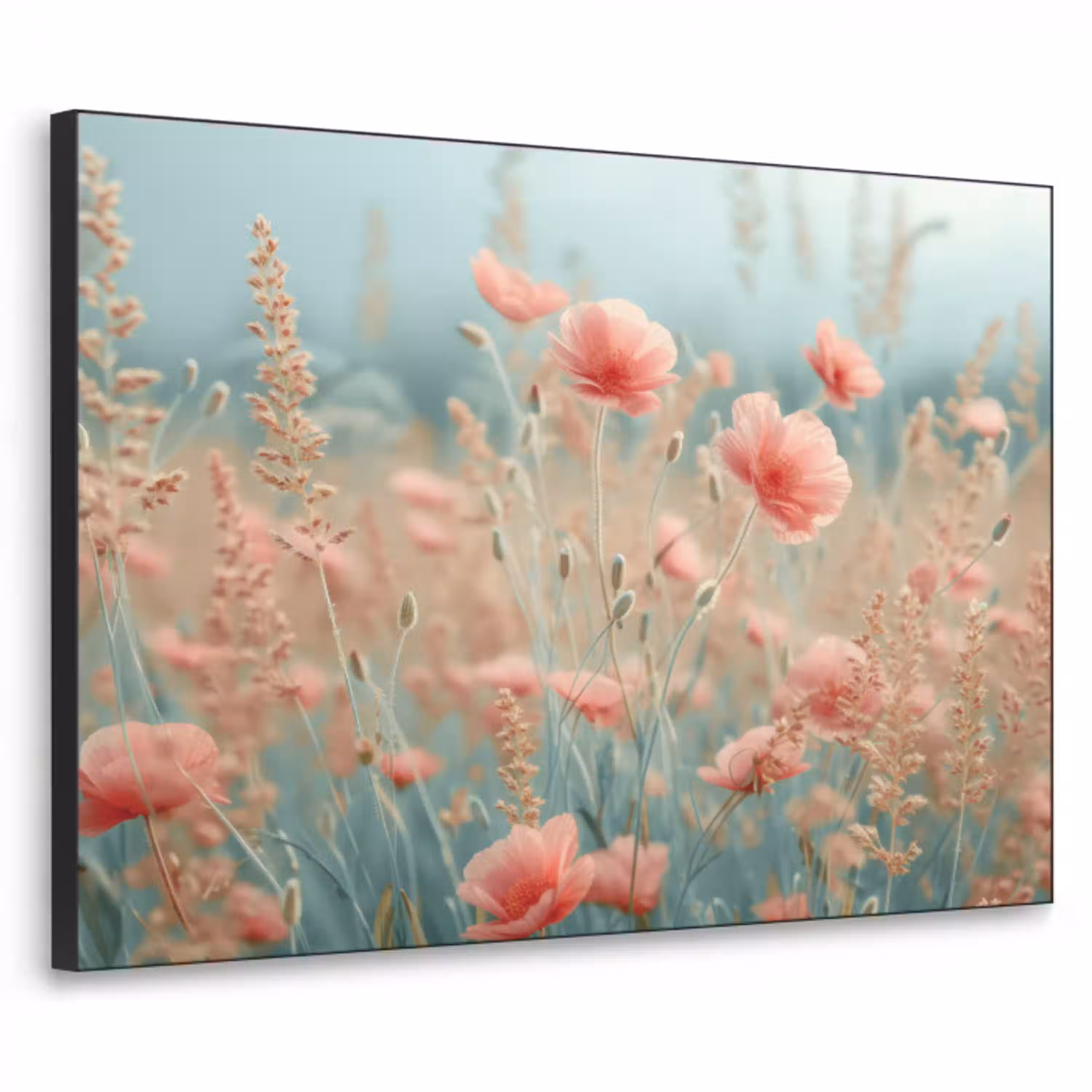 Bloemen - Natuur - Klaprozen - Bloemenveld Textielframe zwart klein -3d