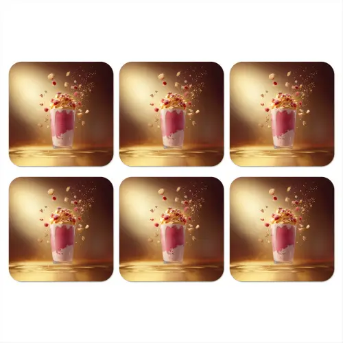 Framboos - Smoothie - Drinken - Roze onderzetter kurk middel -3d