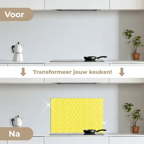 Geel - Patroon - Geometrisch keuken achterwand spatscherm klein 900 -voor_na_NL