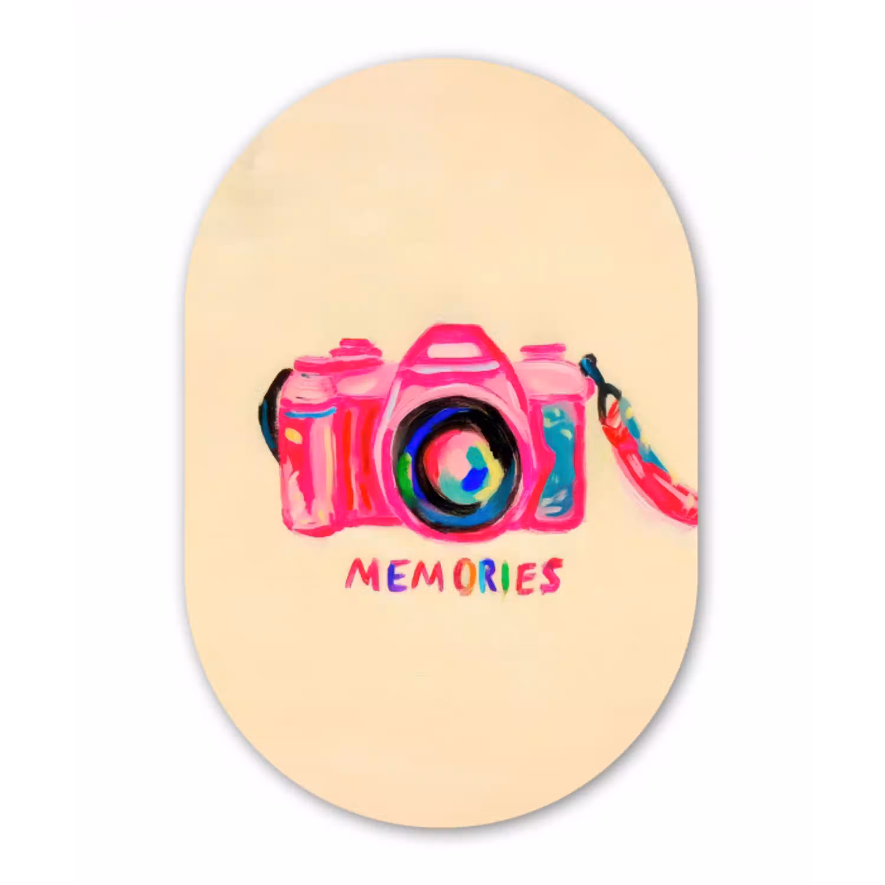 Camera - Memories - Roze - Geschilderd Wandcirkel Ovaal Aluminium middel -3d